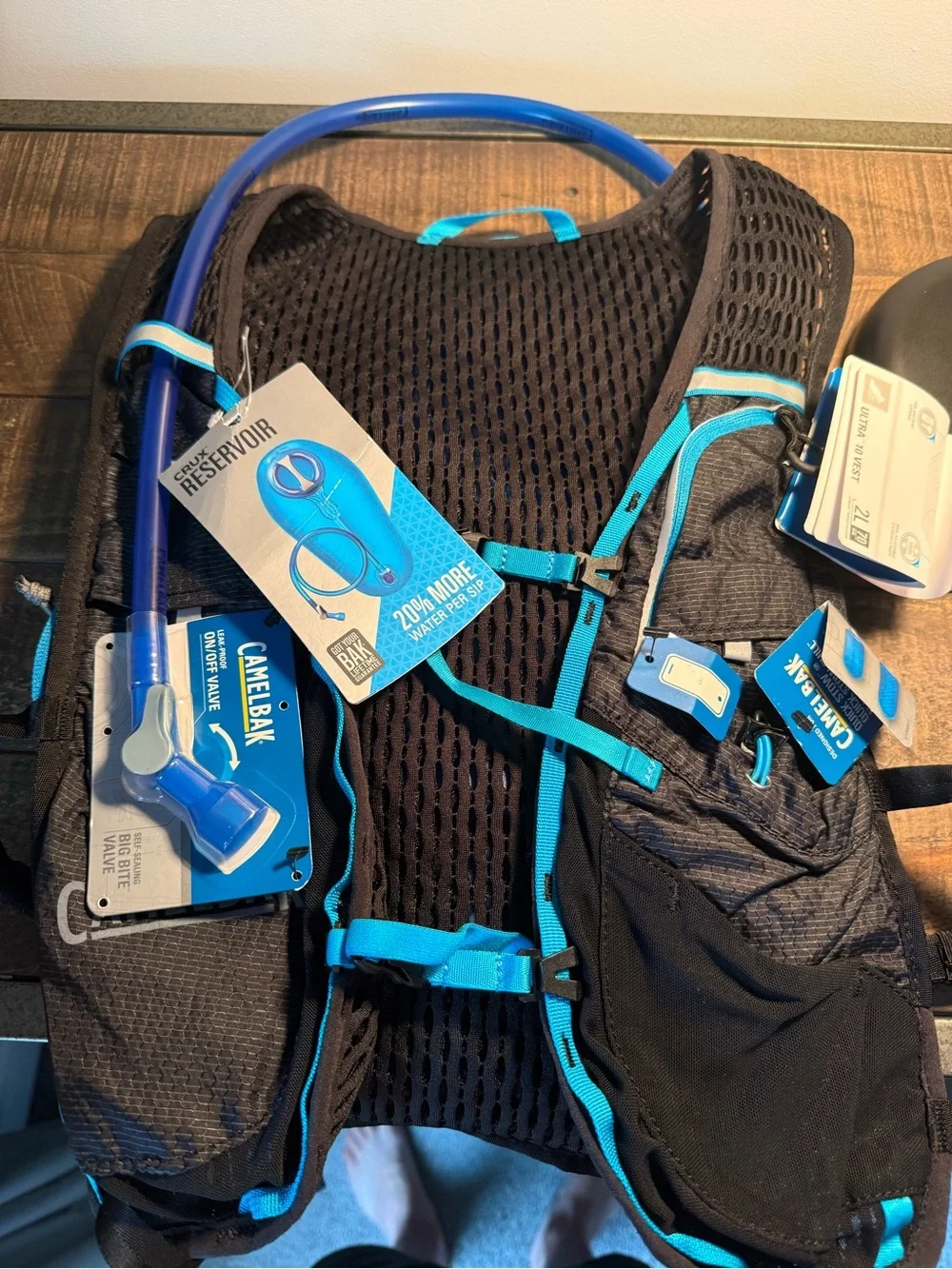 CamelBak Black Backpack with Blue Accents and Hydration Tube